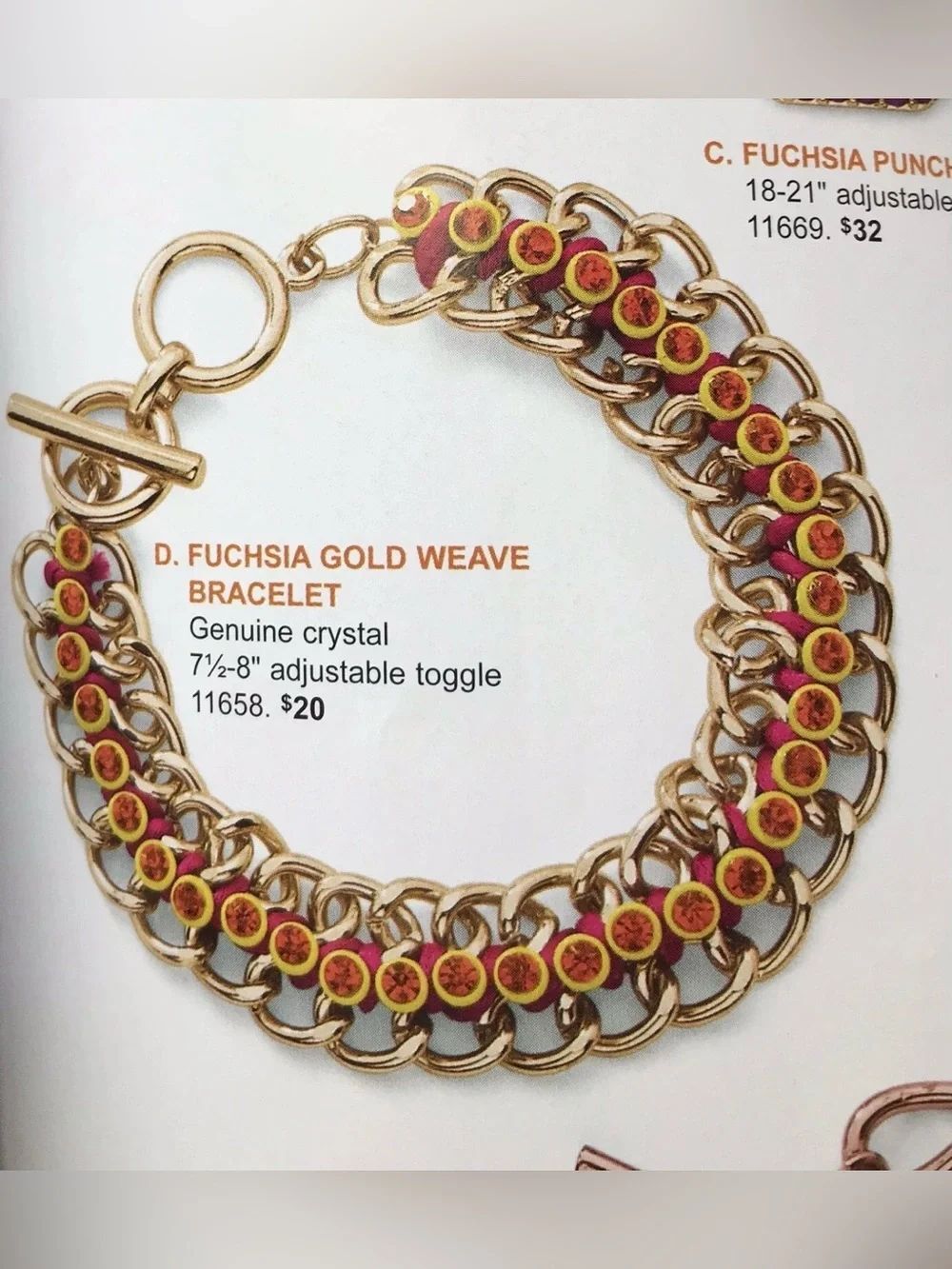 Cookie Lee Gold and Fuchsia crystal Weave Bracelet